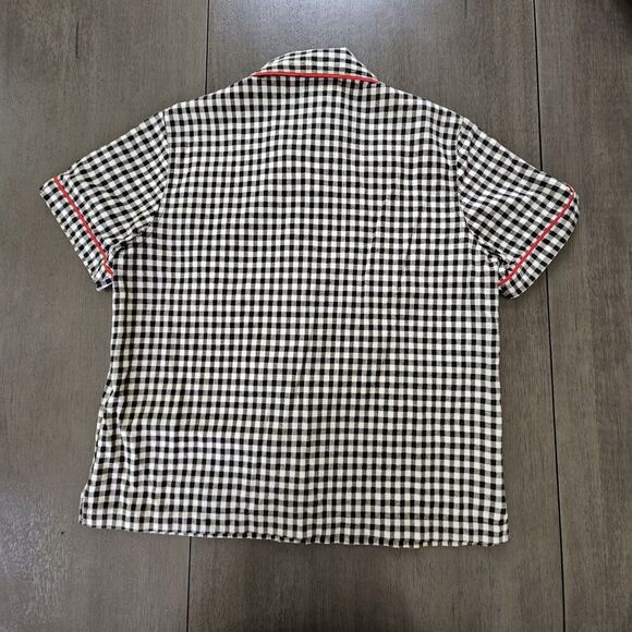 Vtg Lemon Grass Black Gingham Plaid Embroidered Picnic Button-Up Shirt Novelty S - Picture 4 of 12